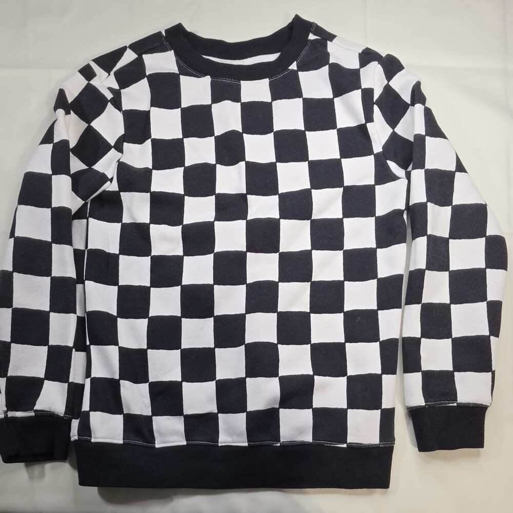 Cat And Jack Black White Checkered Crewneck Sweatshirt Medium 8/10 Sku 0407
